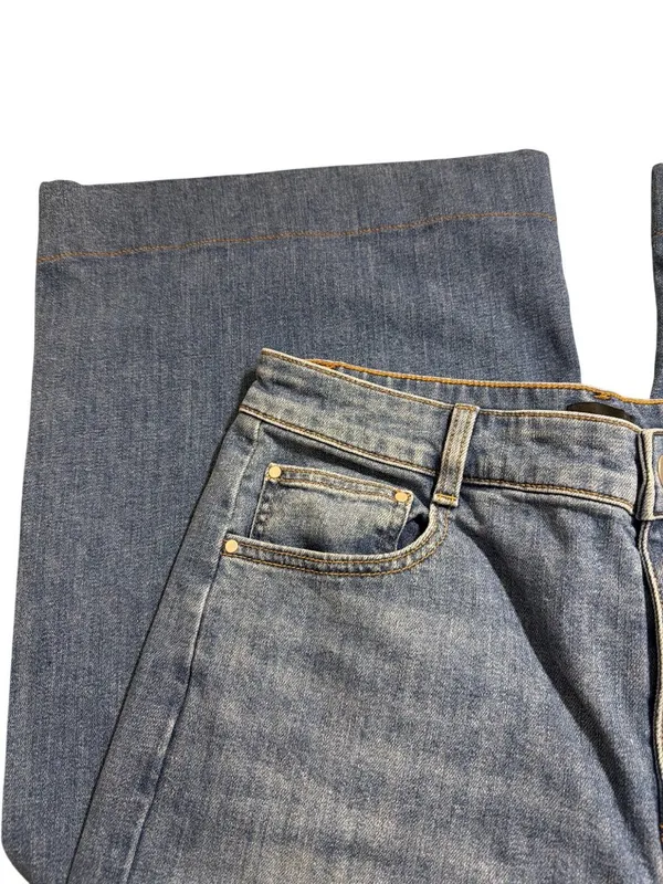Talbots Wide Leg Jeans High Waist Blue Denim Stretch Flattering Pockets Size 10 - Image 2