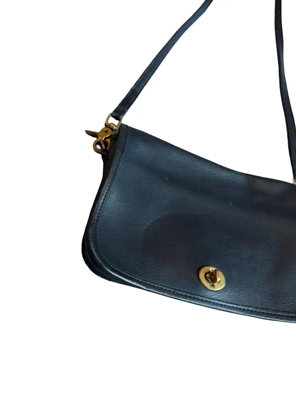 Coach Vintage Black Leather Flap Turnlock Shoulder Bag Adjustable Saddle Women's - Image 4