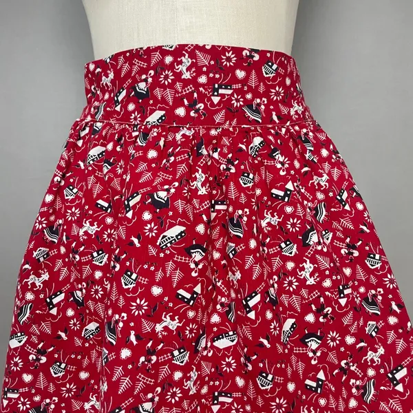 Vintage Half Apron Folk Art Print‎ Hostess Bow Ric-Rac Trim Cottagecore Handmade - Image 5