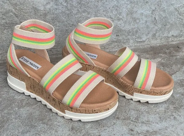 Steve Madden Bandi Neon Stripe Platform Sandals - Image 2