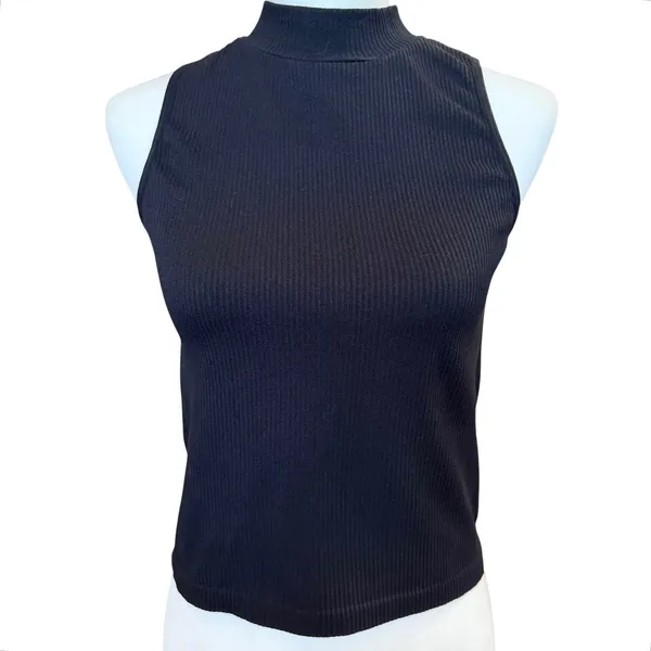 Gypsy & Jade Ribbed Mock Neck Top Size L/XL Black Cropped Sleeveless Fitted - Image 2