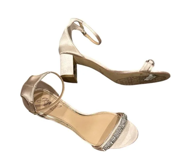 Badley Mischka Jewel Ramsey Open Toe Block Heel Satin Evening Bridal Shoes 8 - Image 2