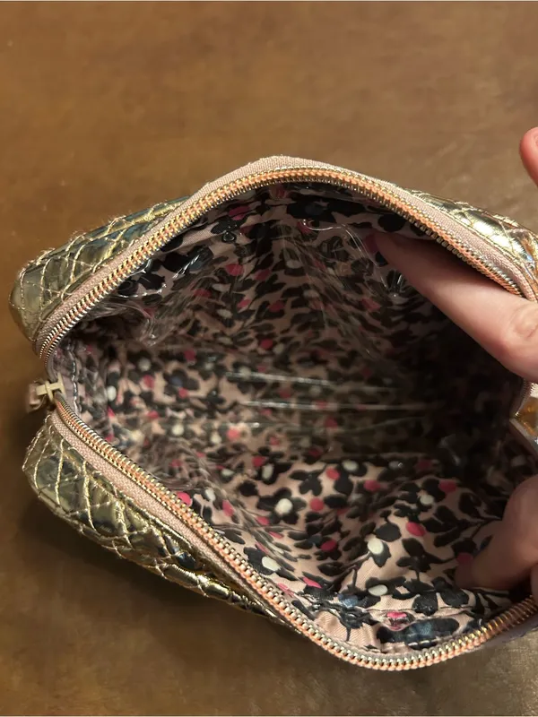 Vera Bradley Metallic Gold Quilted Cosmetic Makeup Bag - Image 3
