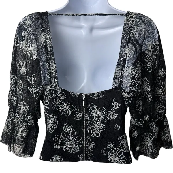 Bossa Concept Black and White Floral Lace Crop Top Maxi Skirt Set Feminine‎ L - Image 6