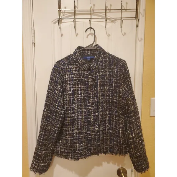 Apt 9 Blue Metallic Tweed Dressy Jacket New Women Size L Zip Snap Office - Image 6
