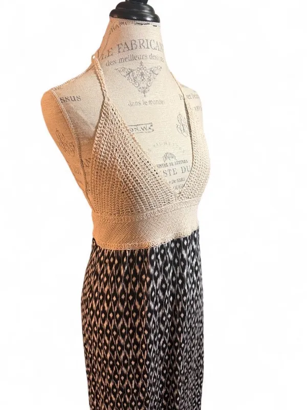 Surf Gypsy Crochet Bodice Halter Maxi Dress Sz M - Image 6