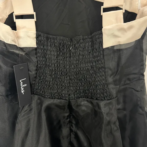 Lulus Black Tiered Organza Midi Dress Ivory Bow Sleeveless Party Cocktail XL NWT - Image 6