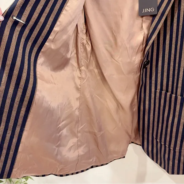 J.ING Jing Brown Stripe Long Casual Blazer Suit Jacket Size Small NWT - Image 7
