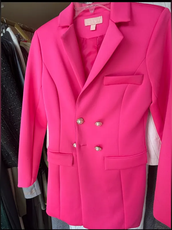 Lulus Vibrant fuchsia Pink Double-Breasted blazer mini dress Pearl Buttons - Image 3