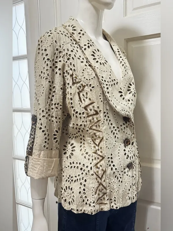 Alberto Makali Eyelet Cotton Embroidered Button-Front Jacket in Cream C-28 - Image 2