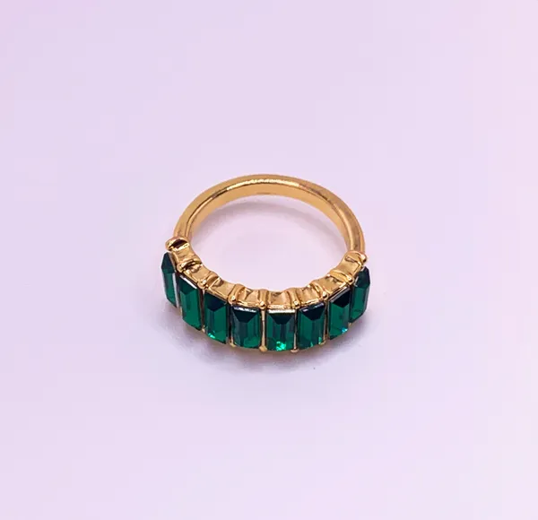 Boutique Gold Ring Green Baguette Cut Stones - Image 6