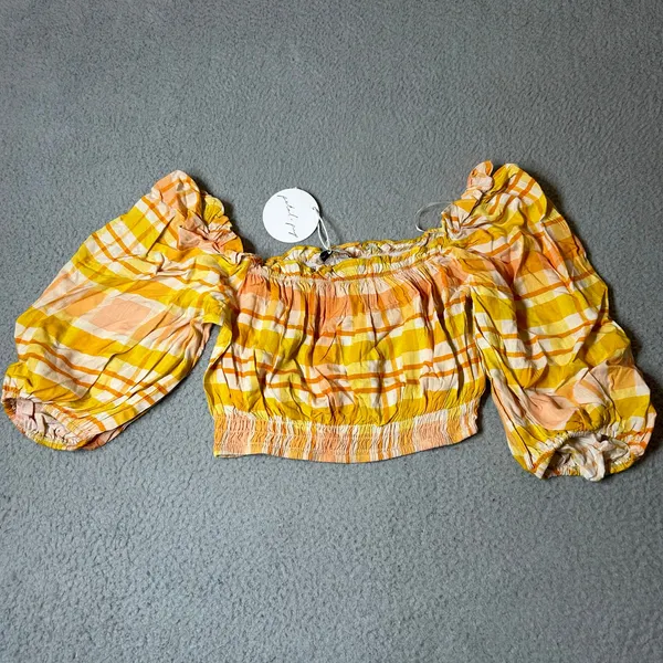 Petal & Pup Top Women 2 Yellow Orange Off‎ Shoulder Crop Pullover Ruffle Top NEW - Image 4