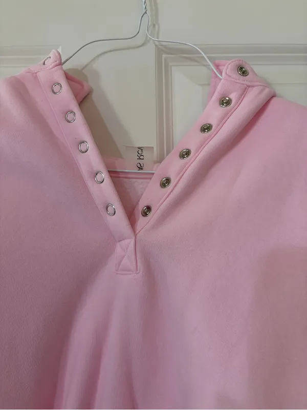 As Revival Cozy Light Pink Hooded Pullover Sweatshirt with Snap-Trim V-Neck - Image 2