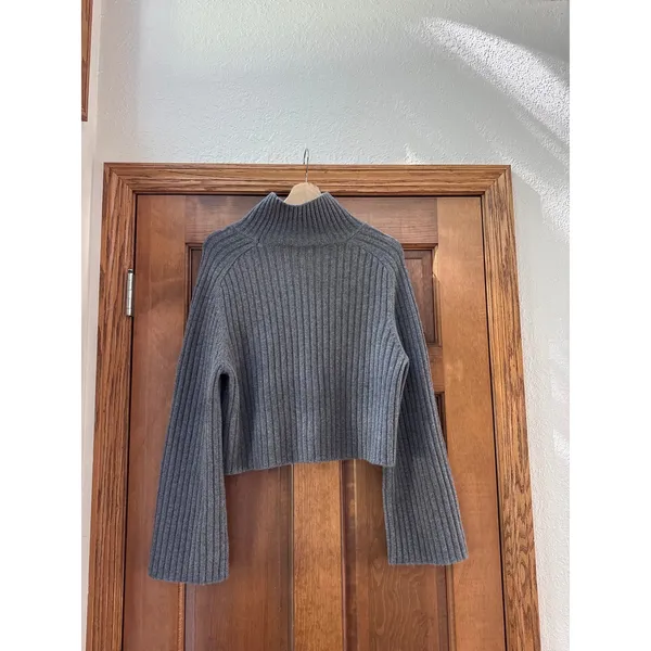 REFORMATION Brooke Cashmere Cropped Turtleneck Sweater in Gray Size XS - Image 6
