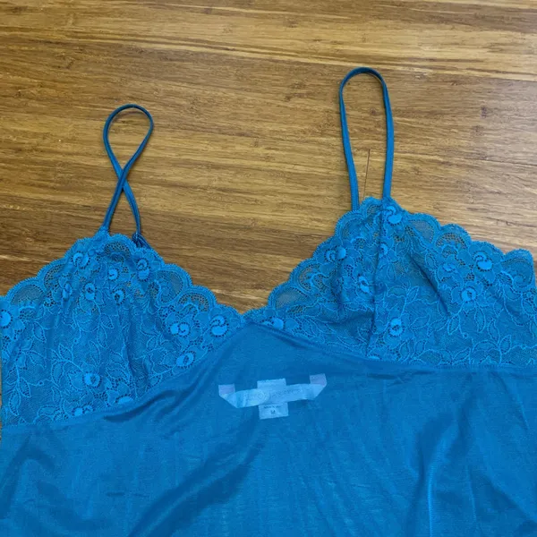 Y2K Victoria's‎ Secret Teal Blue Lace Trim Chemise Size Medium Lingerie Sheer - Image 2