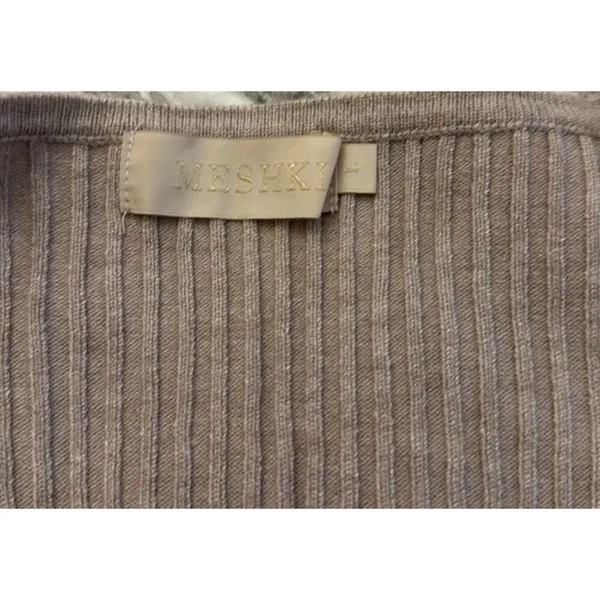 ✨Meshki Taupe Tan Cali Long Sleeve Ribbed High Slit Midi Sz Large Dress✨ - Image 12
