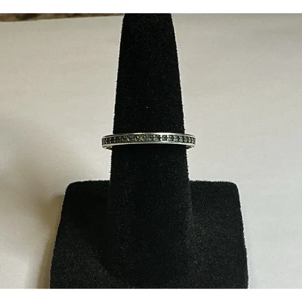 Pandora S925 ALE 48 Sterling Silver Green Enamel Ring Size 4.5 Stack Band - Image 10