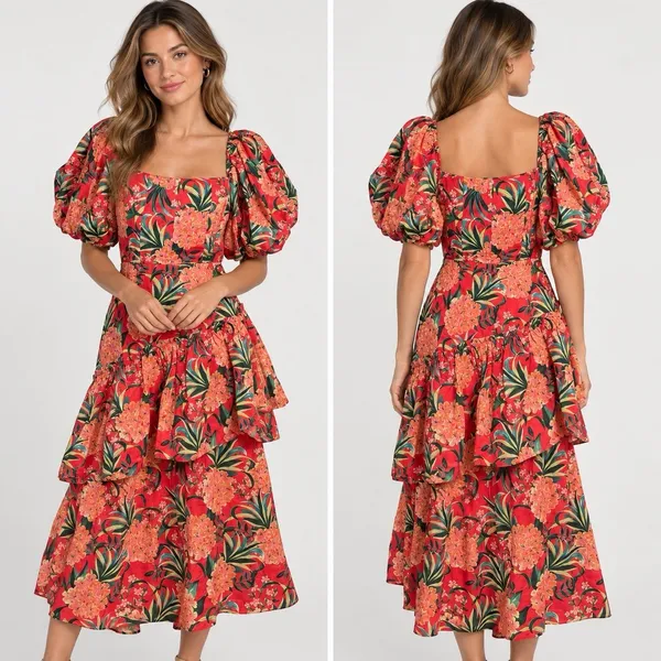 NWT farm rio pineapple bloom red Midi Dress M - Image 2