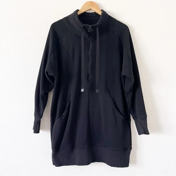 Athleta Cozy Karma 1/4 Zip Black Funnel Neck Athleisure Sweatshirt Dress - Image 2
