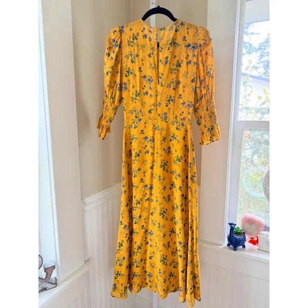 Reformation Winslow Floral Midi Dress Yellow Blue Slit Size 0 - Image 3