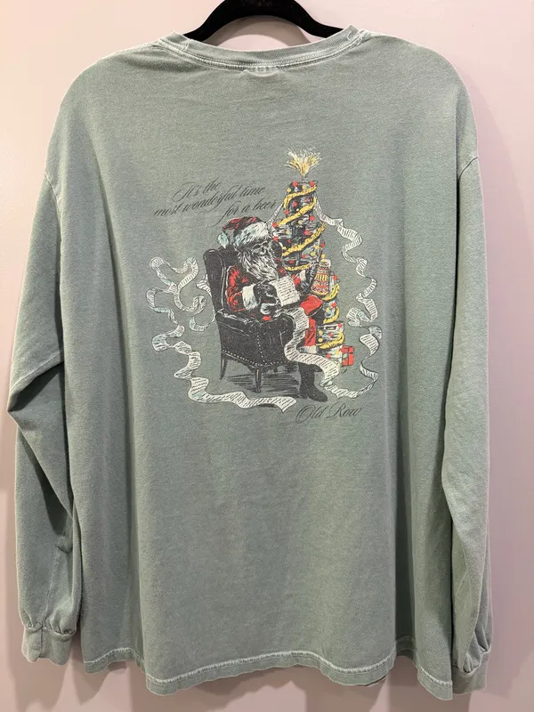 Comfort Colors Old Row Christmas Santa Long Sleeve Pocket Tee Green - Image 2