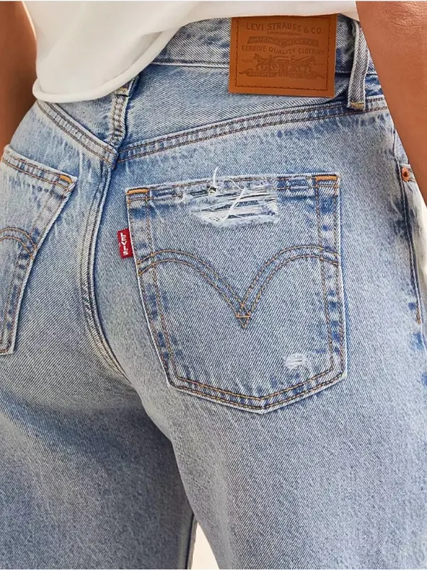 Levi's Ribcage Light Wash Distressed Wide-Leg Jeans Size 24 - Image 5