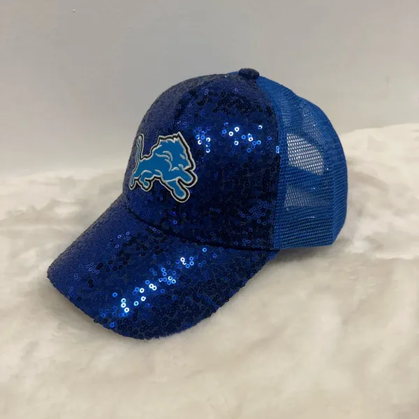 National Football League Detroit Lions Blue Sequin Baseball trucker hat, adjustable Cap! - Image 4