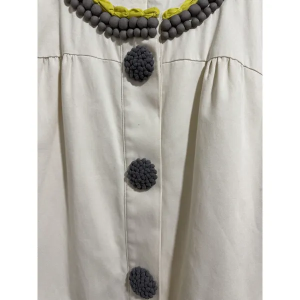 Boden Artisan‎ Cream Coat W/Gray Bobble Buttons & Kiwi Trim Women's Size L/XL - Image 9