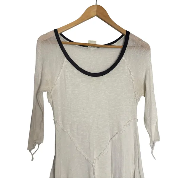 Free People Intimately White Black Ringer 3/4 Sleeve Raw Seam Slub Top Size S - Image 2