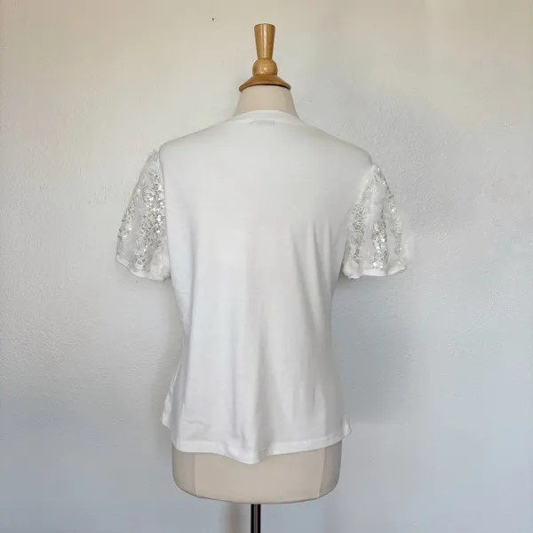 Ontwelfth Solid White Ruffle Sequin Short Sleeve Top - Image 4