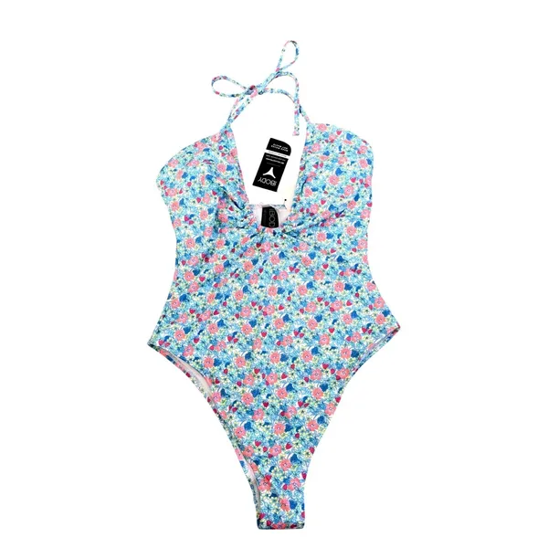 Cotton On Body Floral Berry Keyhole Halter One Piece Swimsuit Blue Pink‎ Small - Image 3