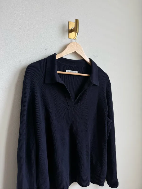 Outerknown Women's Geelong Wool Oversized Collared Sweater Navy Size Medium - Image 3