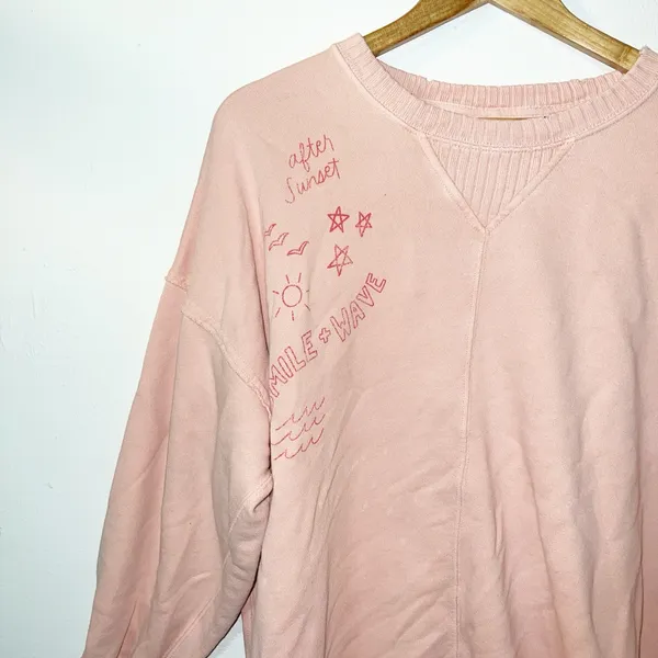 Aerie oversized light pink/peach “after sunset” graphic distressed crewneck - Image 2