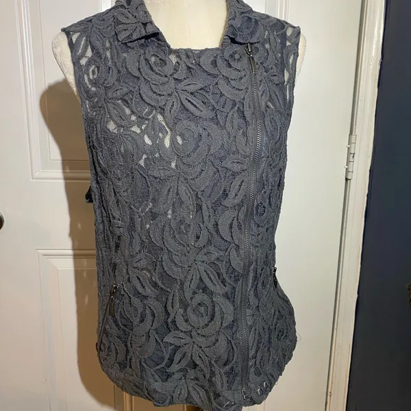 INC Slate Gray Lacy Vest Top Silver Size XL - Image 3