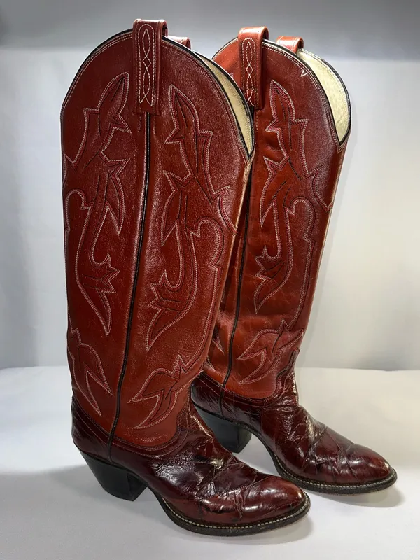⁠Dan Post Vintage Eel Skin Patchwork Western Boots Womens Size 5.5B Cognac - Image 2