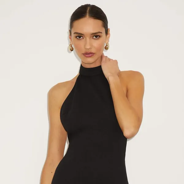 LULU’S Chic Masterpiece Black Backless Trumpet Hem Midi Dress - Image 3