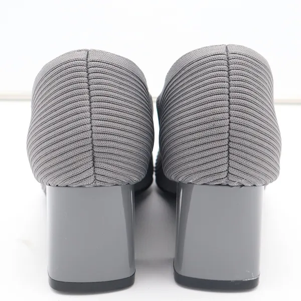 Gray Ribbed Knit Block Heel Pumps Square Toe Cushioned Insole Size 41 - Image 6