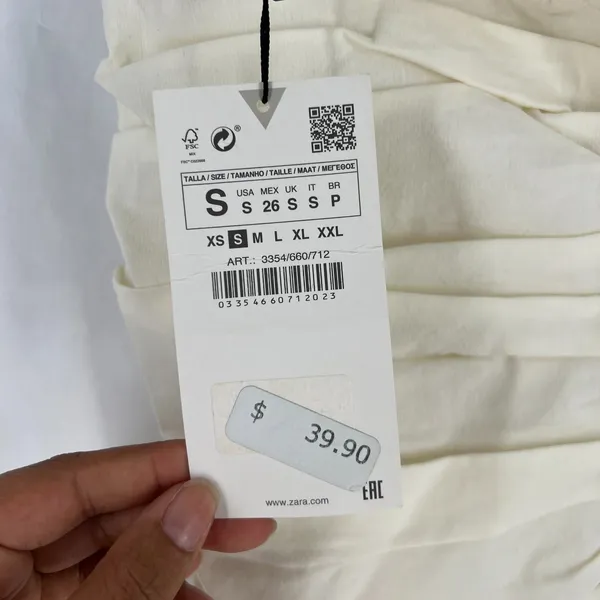Zara Mini Skirt Womens Small Off White Stretch Ruched Everyday Wear Classic‎ - Image 7