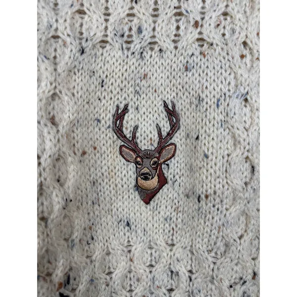 Vintage Highland Home Industries Sweater M Grandma Wool Cable Knit Deer Scotland - Image 2