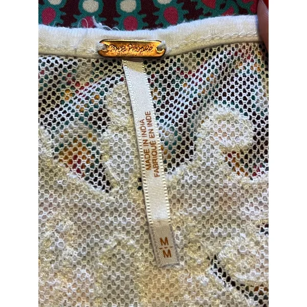 Free People Meant To Me Ivory Linen Blend‎ Lace Mesh Yoke Sleeveless Tank Top M - Image 5