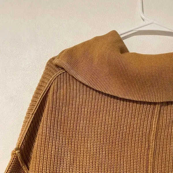 Aerie Oversized Half Zip Sweater XS Camel Chunky Knit Cozy Lounge - Image 7