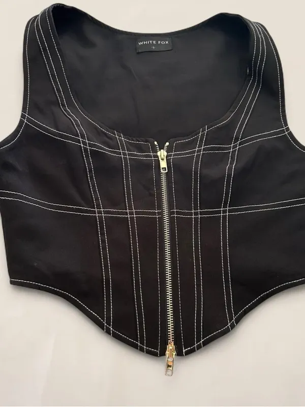 White Fox “Reservation Only” Bustier Corset Top Contrast Stitch Y2K Clubwear S - Image 4