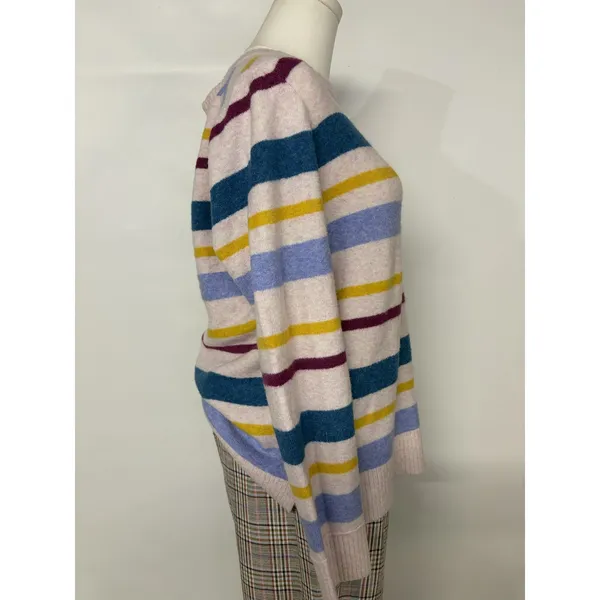 J.Crew Womens Large Multi-Color Striped Crewneck Knit Sweater Pink Blue Yellow L - Image 3
