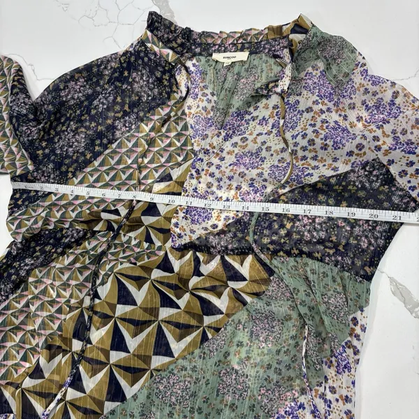 Suncoo Paris Dress Size Medium T2 Mini Sheer Patchwork Geometric Long Sleeve Purple - Image 7