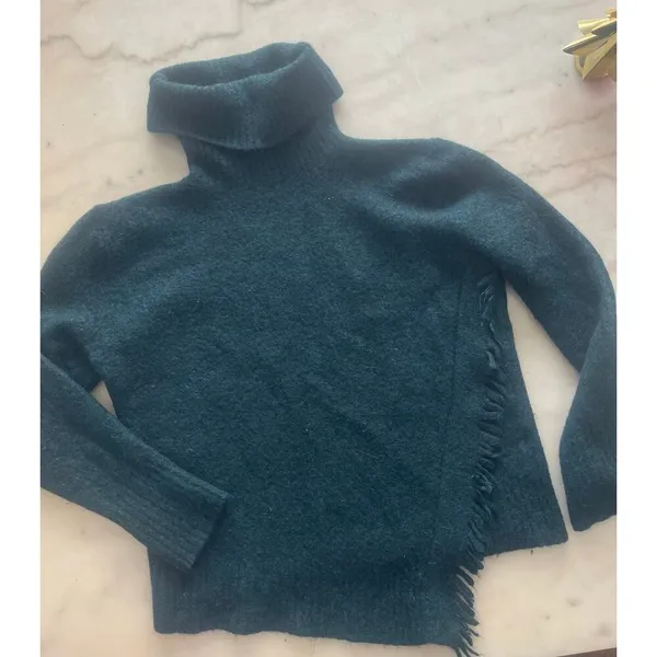 3.1 Phillip Lim Dark Green Wool Blend Turtleneck Fringe Sweater - Image 8