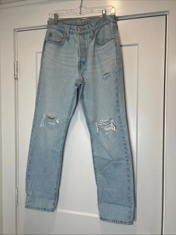 Levi's Light Blue 501 Straight Ripped Jeans size 28/30. - Image 2