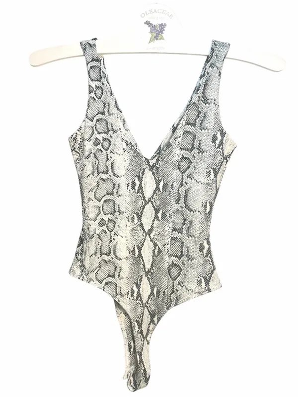 LULUS Women’s Wildlife Black and White Snake Print One Piece Bodysuit Size XS - Image 13