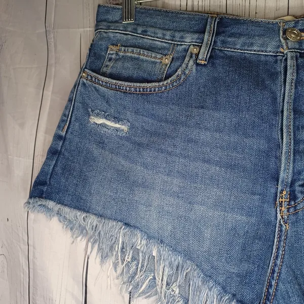 We The Free Blue Jean Shorts Distressed Frayed Hem - Image 4