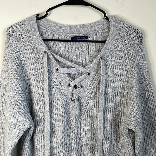 American Eagle Gray Knit Lace Up Long Sleeve Sweater Dress Size M‎ - Image 2