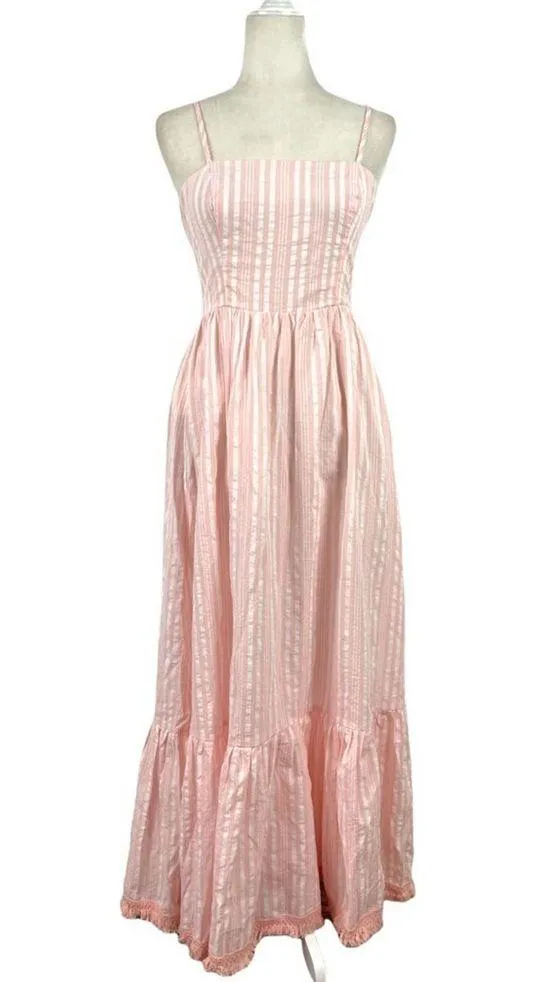 Aqua Pink Striped Maxi Sleeveless Spaghetti Straps Long Dress 100% Cotton Small - Image 2